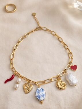 Anthropologie Gold Charm Necklace with Red, White & Blue Accents